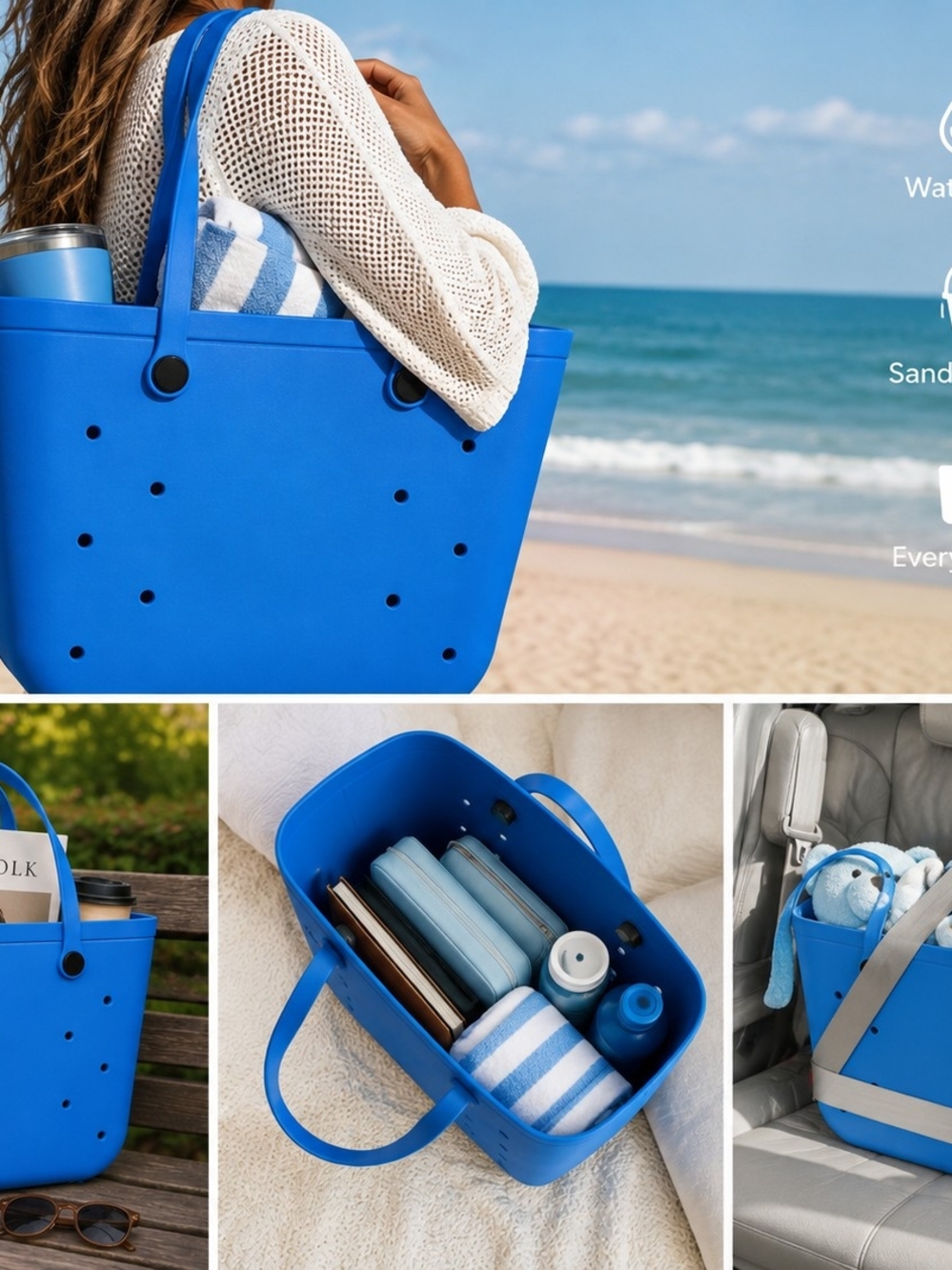 Blue Beach Tote Bag |  Durable Everyday Organizer